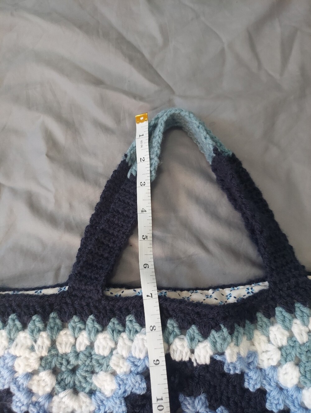 Granny Squares Crochet Tote Bag Handmade Fully Lined Blue, Navy, White - Picture 8 of 8